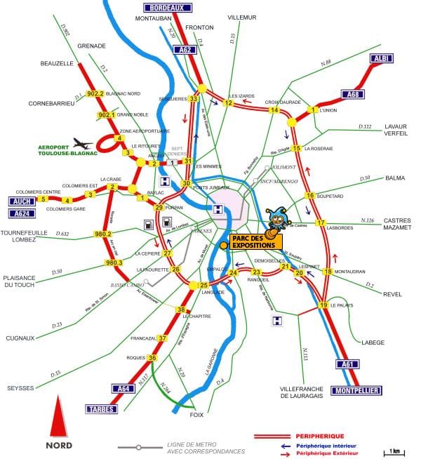 kort af Toulouse þjóðveginum