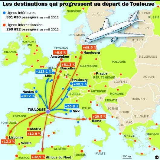 kort af Toulouse áfangastaði flugvöllur