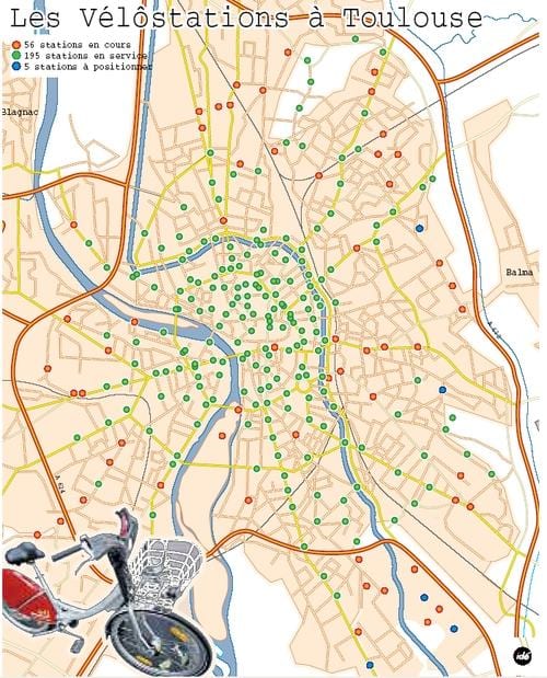 kort af Toulouse hjólinu