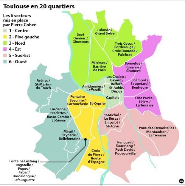 kort af Toulouse hverfis