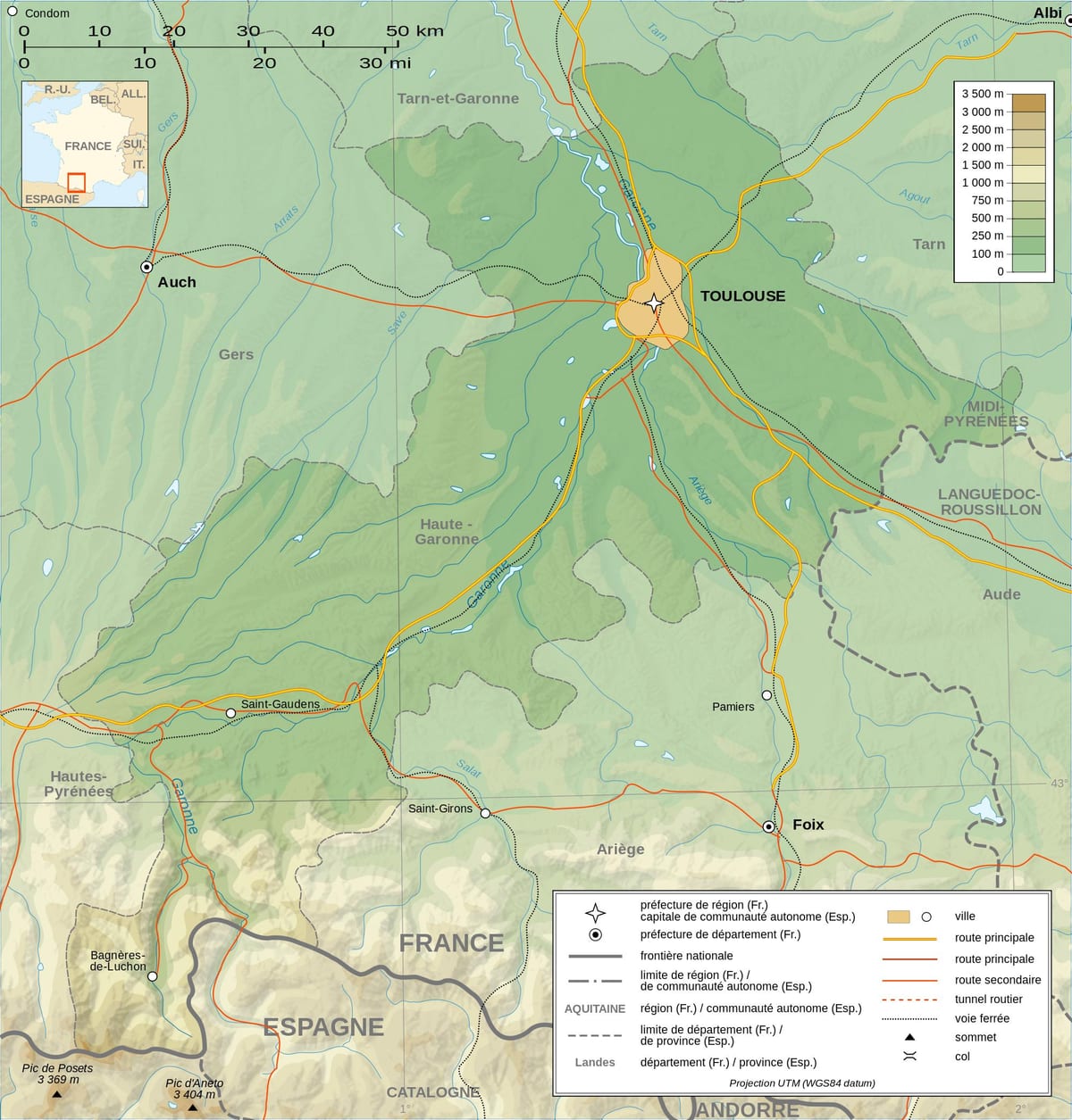 landslaginu kort af Toulouse