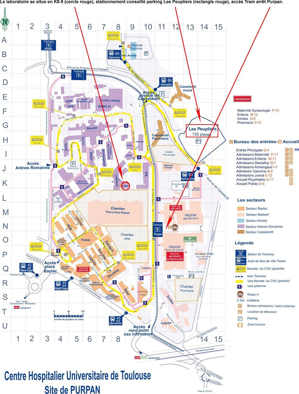 kort af Toulouse sjúkrahús