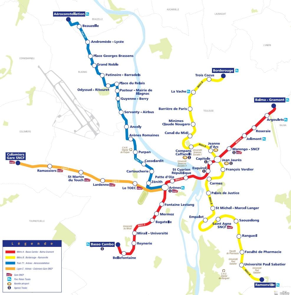 kort af Toulouse sporvagn